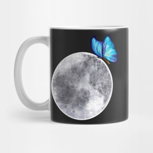 Fly me to the moon - butterfly moon - blue Peruvian morpho butterfly on the moon Mug